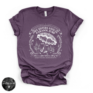 Owe Sisters Annual Parasol Jump Tee | Vintage Witch Halloween Graphic T-Shirt {WHITE DESIGN}