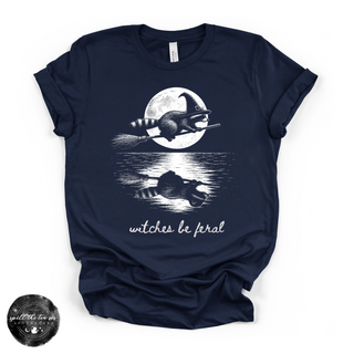 Witches Be Feral Raccoon Tee | Funny Witchy Halloween Graphic T-Shirt