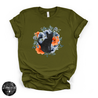 Floral Black Cat Tee | Cottagecore Halloween Cat Graphic T-Shirt