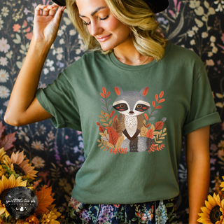 Fall Cartoon Raccoon Tee | Cute Autumn Trash Panda Graphic T-Shirt
