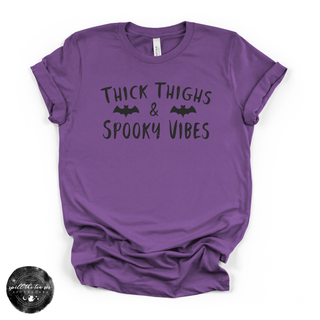 Thick Thighs and Spooky Vibes Tee | Funny Halloween Graphic T-Shirt