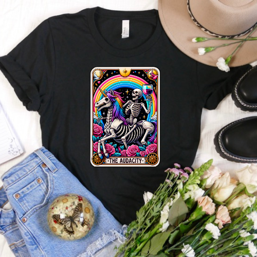 The Audacity Unicorn Tarot Card - Black Bella Canvas T Shirt