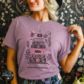 Witchy Book Stack Tee | Magical Book Lover Graphic T-Shirt