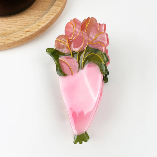 Pink Flower Bouquet Hair Clip