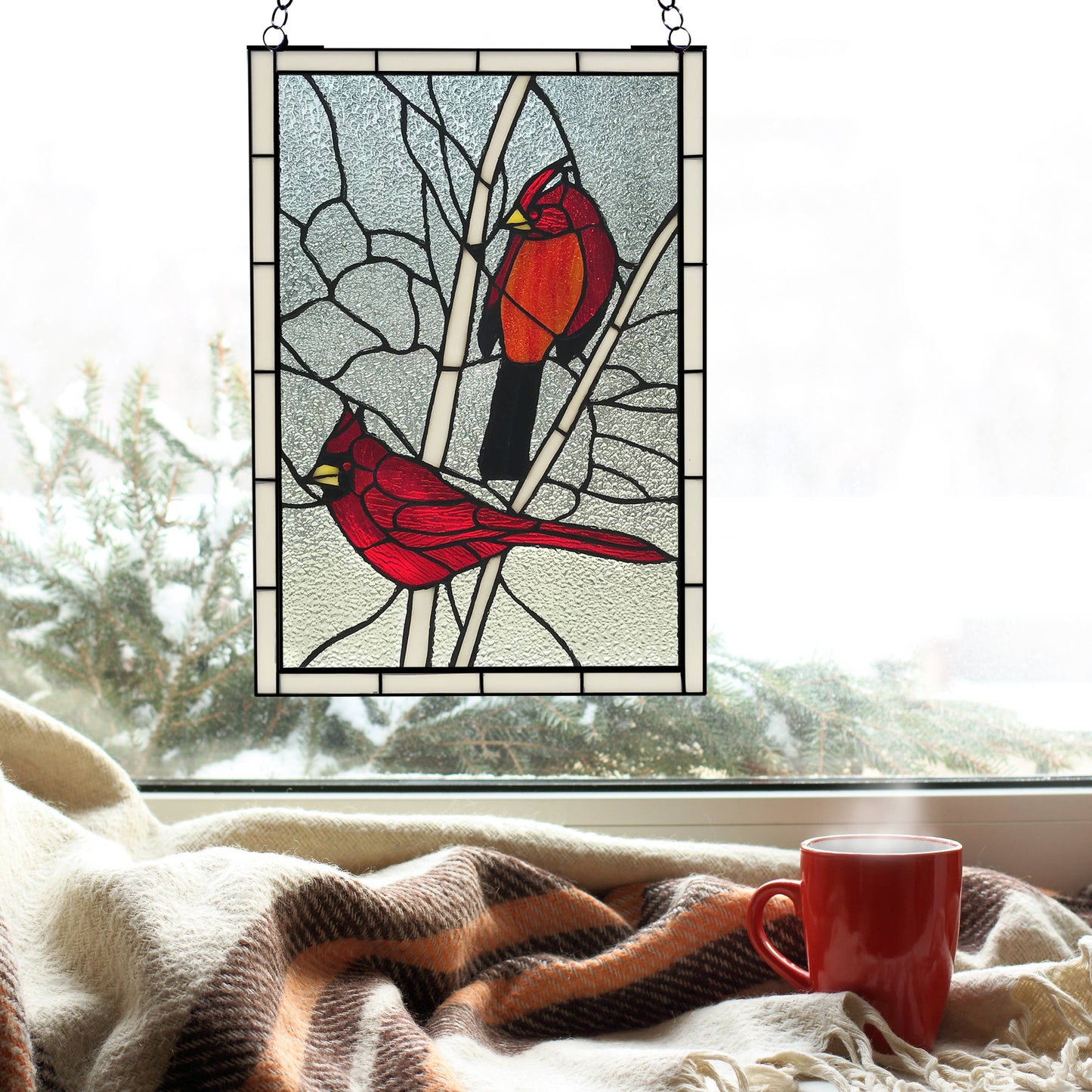 Red Cardinal Stained Glass Window Panel
