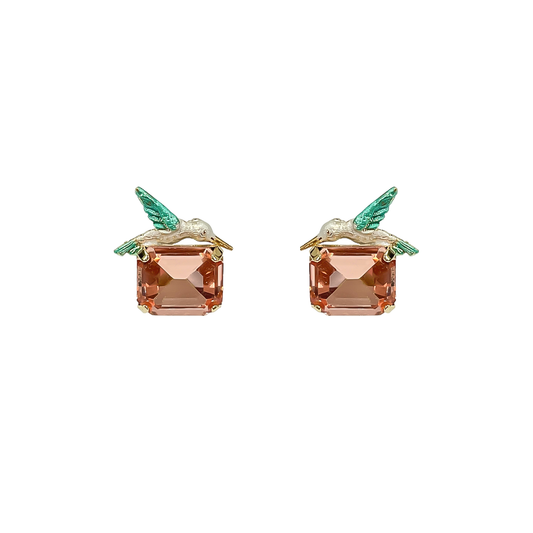 Bird & Stone Earrings: Pink