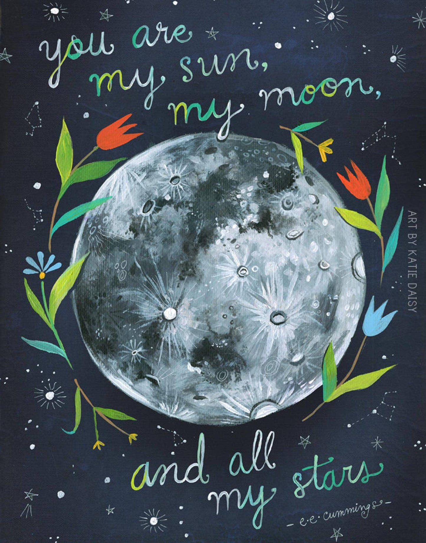 Sun Moon and Stars Katie Daisy Art Print