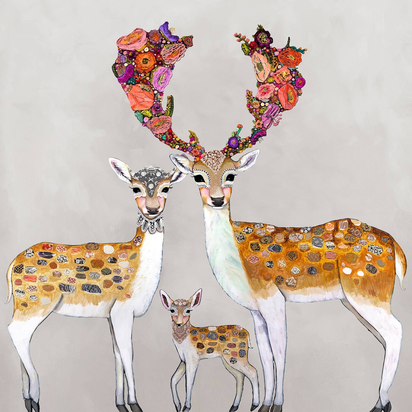Fallow Deer Family - Neutral Stretched Canvas