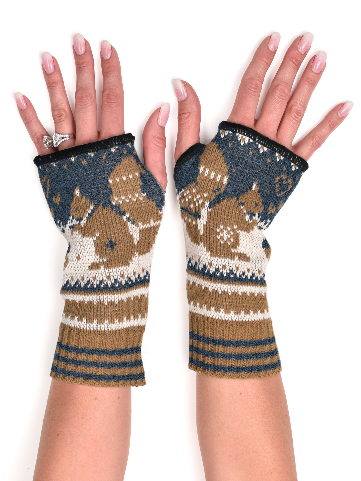 Recycled Cotton Handwarmers Fingerless Gloves - Squirrels