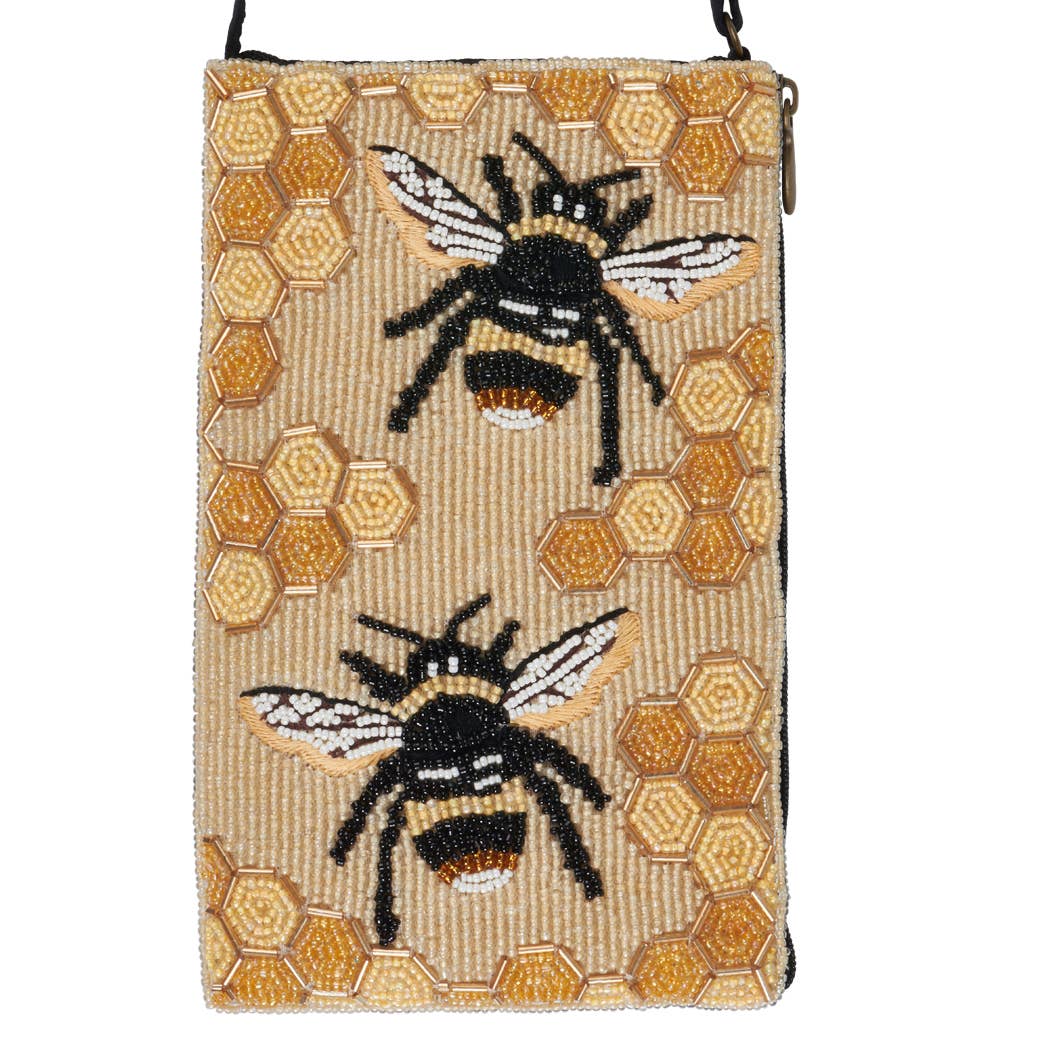 Bees & Honeycomb Crossbody Beaded Handbag