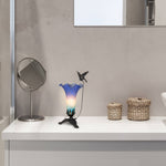 9"H Purple/Blue Hand Painted Glass Hummingbird Lily Lamp
