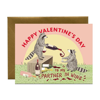 Raccoon Partner in Wine Valentine Card