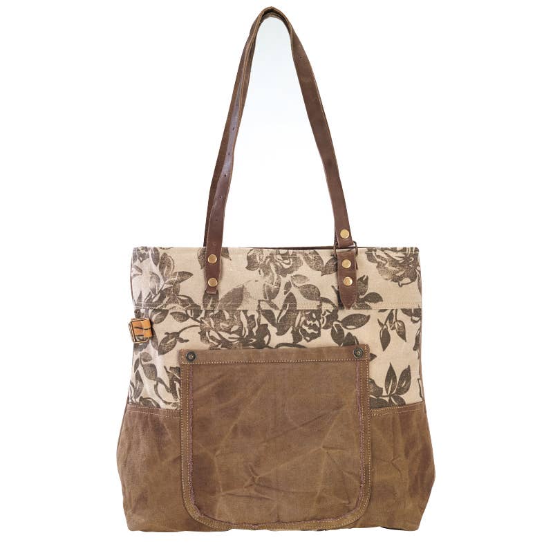 Cinnamon Floral Canvas Tote With Front Pocket