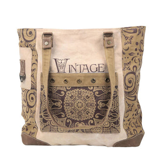 Vintage Flower With Large Front Pocket Canvas Tote