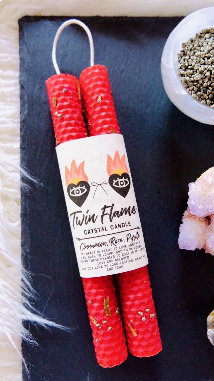 Twin Flame Honeycomb Beeswax Crystal Ritual Candle