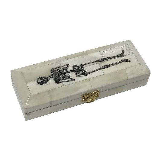 6-1/2" Skeleton-on-Coffin Black Scrimshaw Ox Bone Box