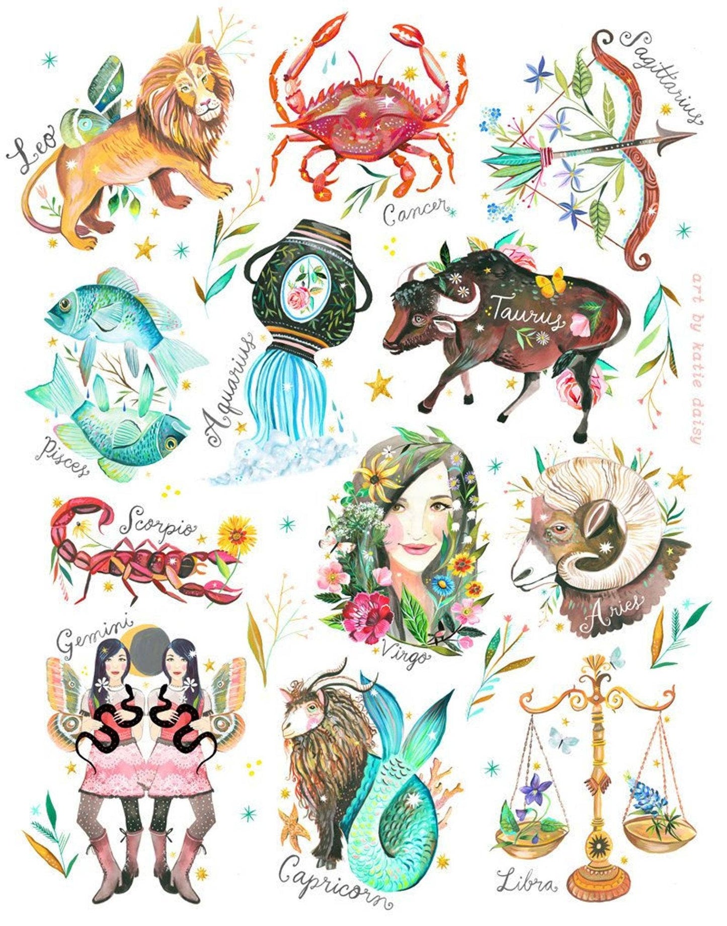 Zodiac Chart Katie Daisy Art Print