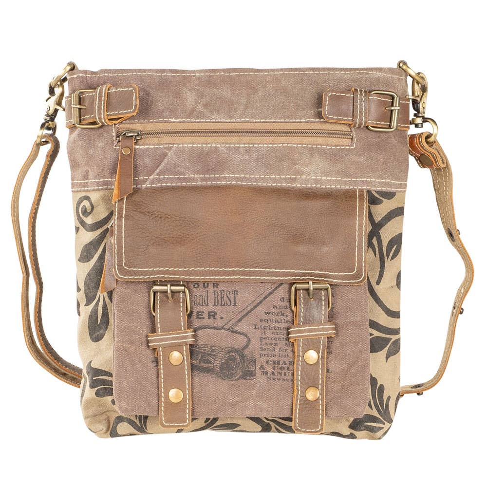 Brown Vintage Leaves Shoulder Bag With Front Pocket